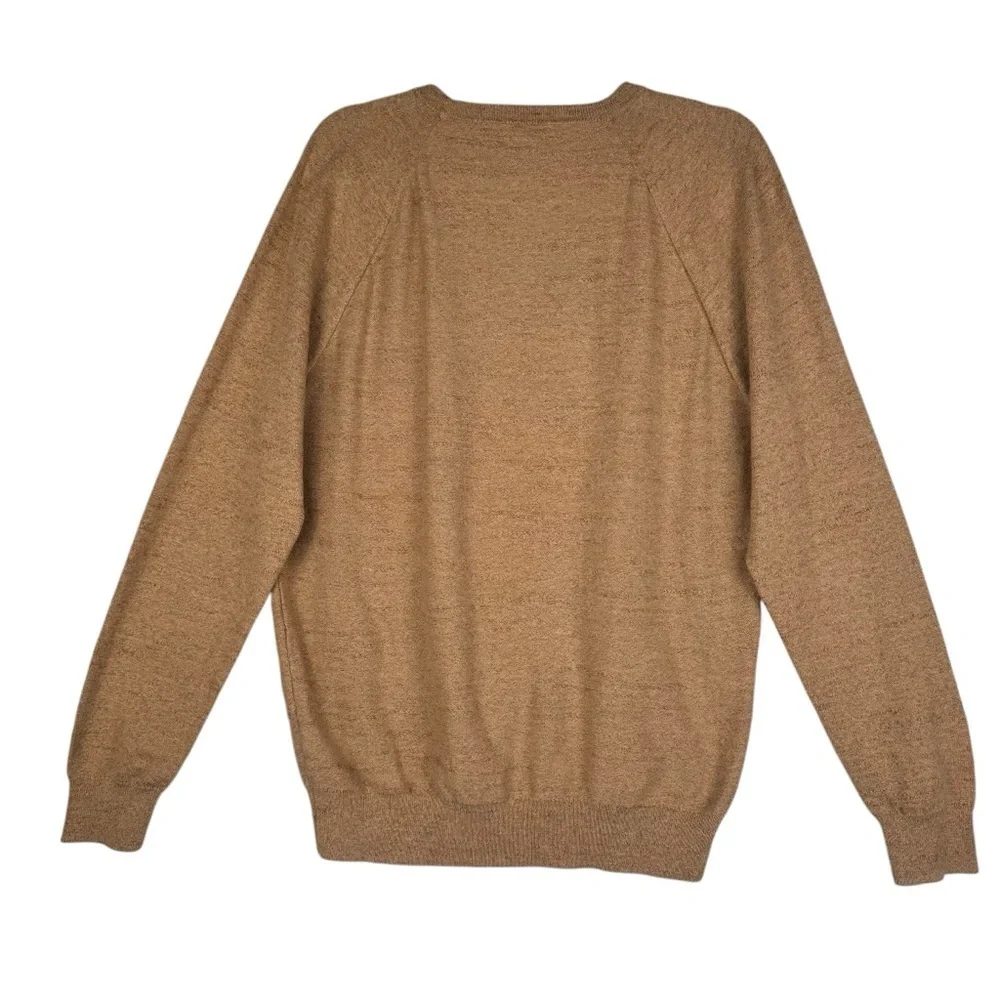 J. Crew Mens Raglan Budded Pullover Sweater Crew Neck 100% Cotton Tan Size Large